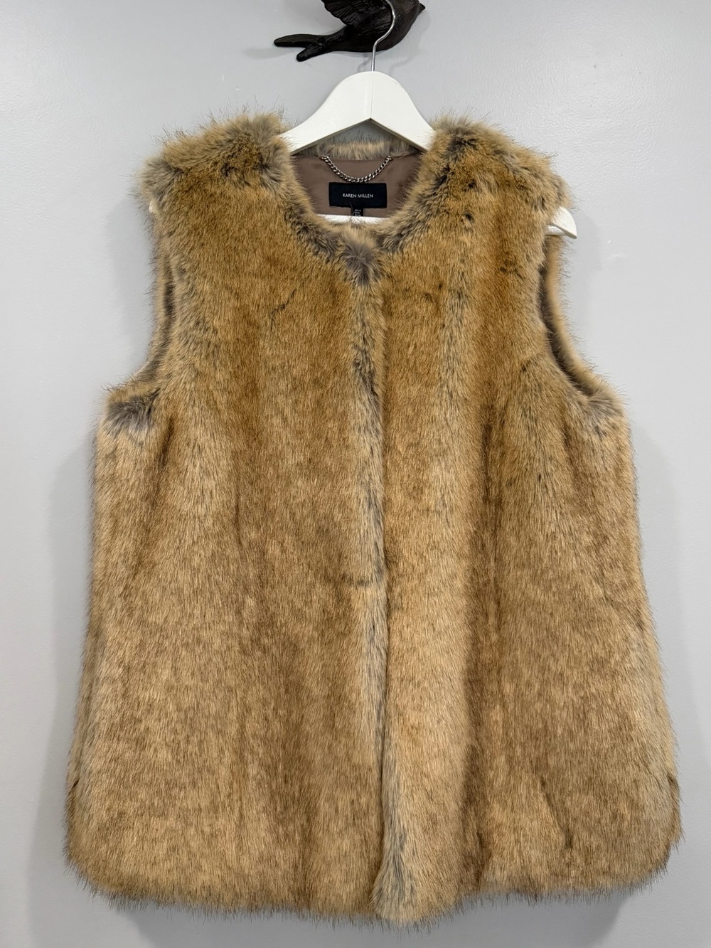 NWT Faux Fur Brown Vest Jacket Womens 8 10 M L Karen Millen Festival Renaissance